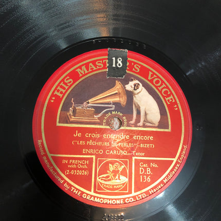 Enrico Caruso 78rpm Record Singing From Pearl Fishers & Samson & Dalia.