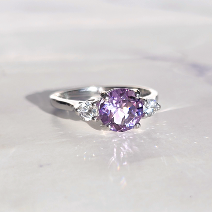 Lavender Amethyst Three Stone Ring in Sterling Silver