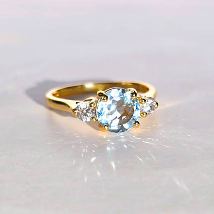 Blue Topaz Three Stone Ring in 18k Gold Vermeil