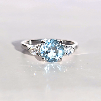 Blue Topaz Three Stone Ring in Sterling Silver