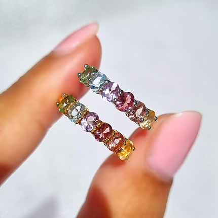 Rainbow Multicoloured Gemstone Half Eternity Ring in Sterling Silver