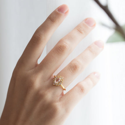 Pink Morganite Halo Ring in 18k Gold Vermeil