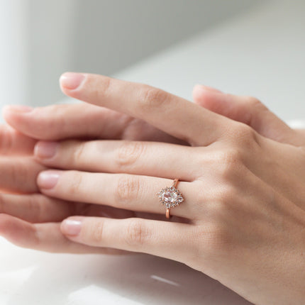 Pink Morganite Halo Ring in 18k Rose Vermeil