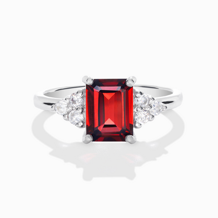Garnet Emerald Cut Ring in Sterling Silver