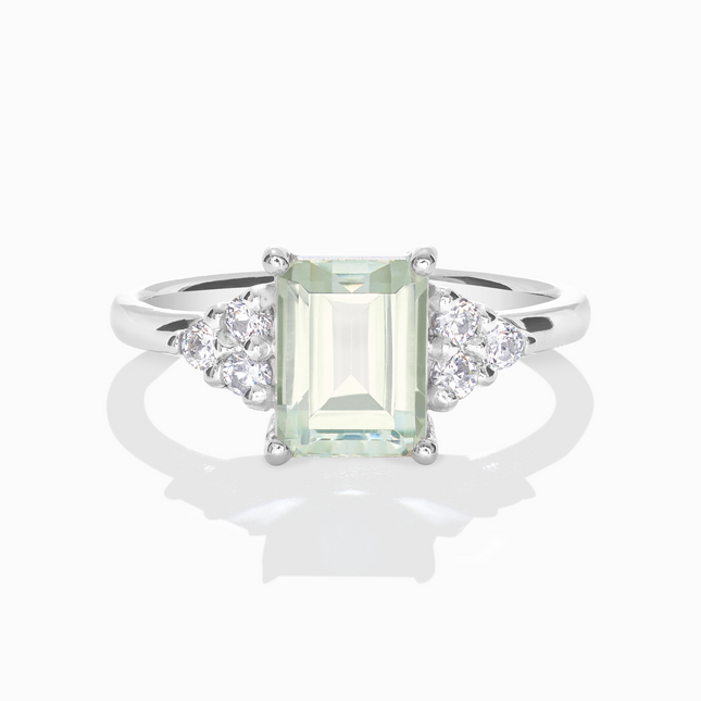 Green Amethyst Emerald Cut Ring in Sterling Silver