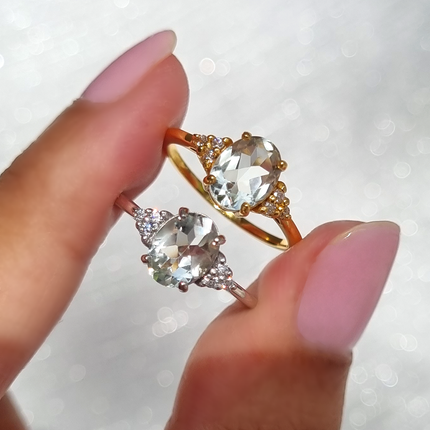 Green Amethyst Ring in Sterling Silver