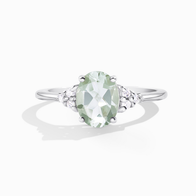 Green Amethyst Ring in Sterling Silver