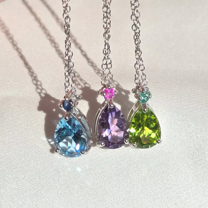 Emerald & Peridot Pear Cut Pendant Necklace in Sterling Silver
