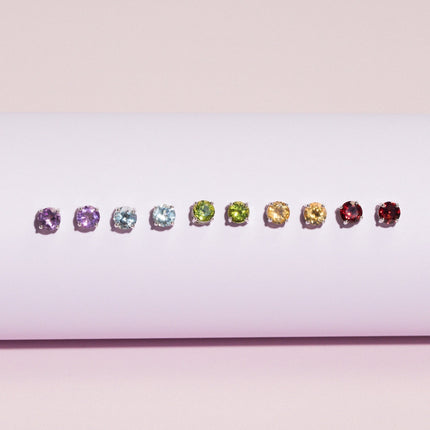 Garnet Round Stud Earrings 6 mm in Sterling Silver
