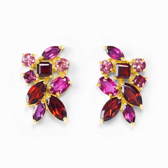 Large Red Gemstone Cluster Earrings in 18k Gold Vermeil
