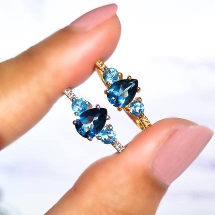 London Blue and Swiss Blue Topaz Ring in 18k Gold Vermeil