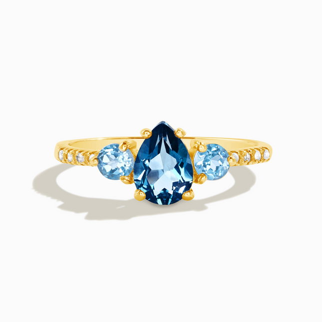 London Blue and Swiss Blue Topaz Ring in 18k Gold Vermeil