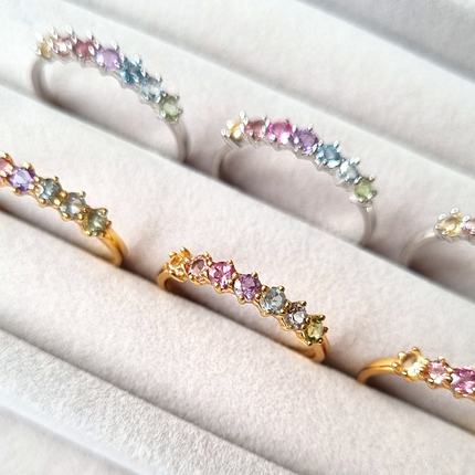 Pastel Rainbow Gemstone Eternity Ring in Sterling Silver