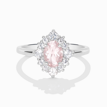 Pink Morganite Halo Ring in Sterling Silver