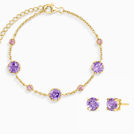 Pink Sapphire & Amethyst Jewellery Set in 18k Gold Vermeil