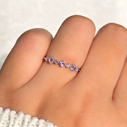 Pink Sapphire & Amethyst Stackable Half Eternity Band in Sterling Silver