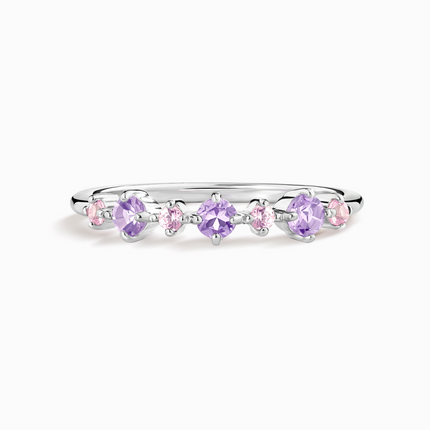 Pink Sapphire & Amethyst Stackable Half Eternity Band in Sterling Silver
