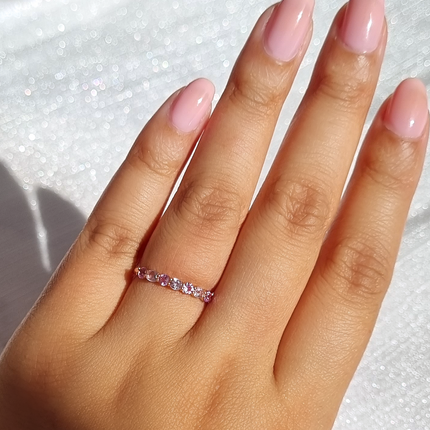 Pink Sapphire & Pink Amethyst Half Eternity Band in Sterling Silver