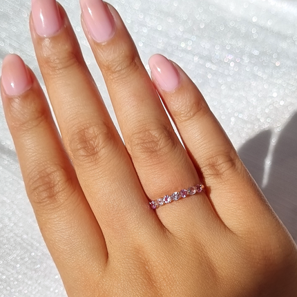Pink Sapphire & Pink Amethyst Half Eternity Band in 18K Rose Gold Vermeil