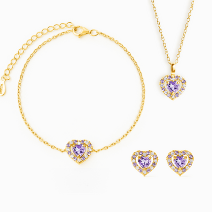 Valentine's Gift Set - Purple Heart Lavender Amethyst Jewellery Set in 18k Gold Vermeil