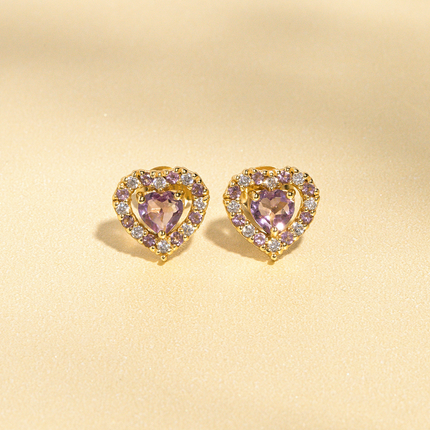 Valentine's Gift Set - Purple Heart Lavender Amethyst Jewellery Set in 18k Gold Vermeil