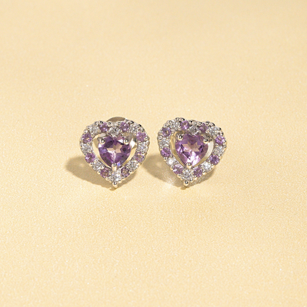 Purple Heart Lavender Amethyst Stud Earrings in Sterling Silver