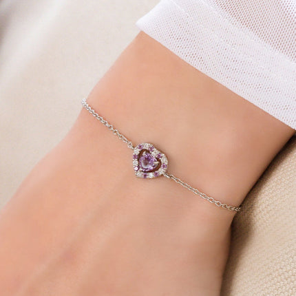 Purple Heart Lavender Amethyst Bracelet in Sterling Silver