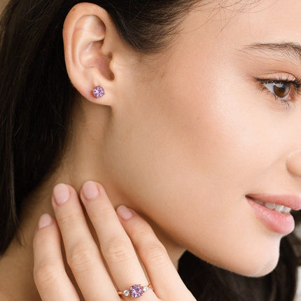Lavender Amethyst Round Stud Earrings 6 mm in 18k Rose Gold Vermeil