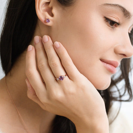 Lavender Amethyst Round Stud Earrings 6 mm in 18k Rose Gold Vermeil