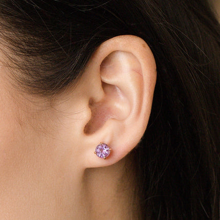 Lavender Amethyst Round Stud Earrings 6 mm in 18k Rose Gold Vermeil