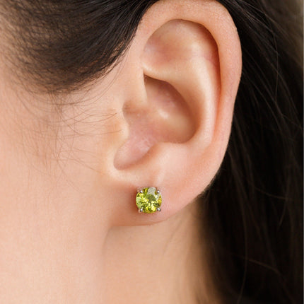 Peridot Round Stud Earrings 6 mm in Sterling Silver