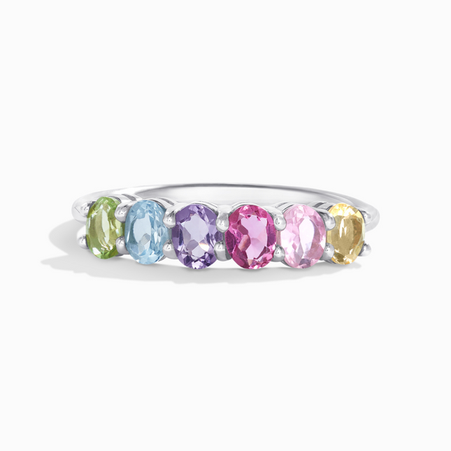 Rainbow Multicoloured Gemstone Half Eternity Ring in Sterling Silver