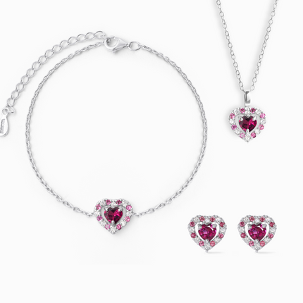 Valentine's Gift Set - Red Heart Rhodolite Garnet Jewellery Set in Sterling Silver