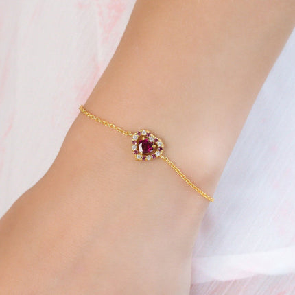 Red Heart Rhodolite Garnet Bracelet in 18k Gold Vermeil