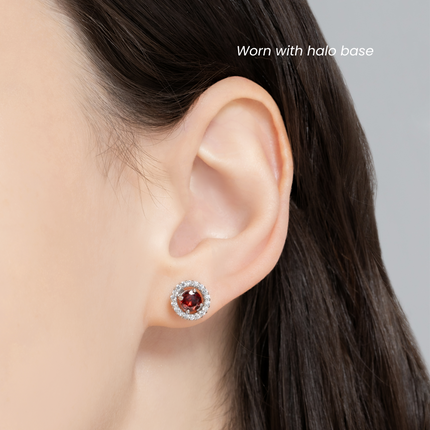 Garnet Halo Stud Earrings with Jackets in Sterling Silver