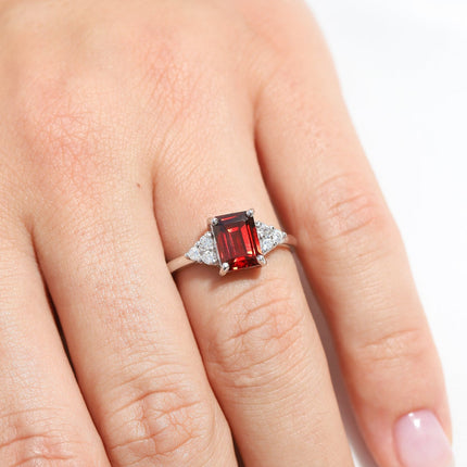 Garnet Emerald Cut Ring in Sterling Silver