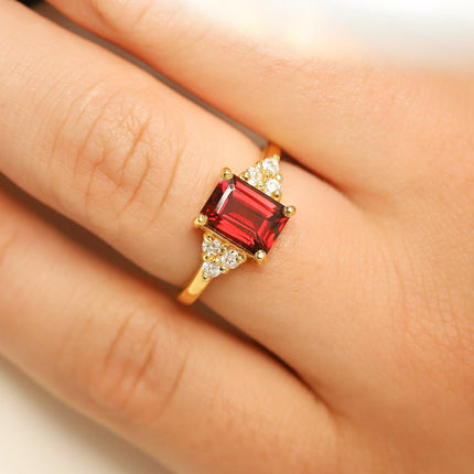 Garnet Emerald Cut Ring in 18k Gold Vermeil