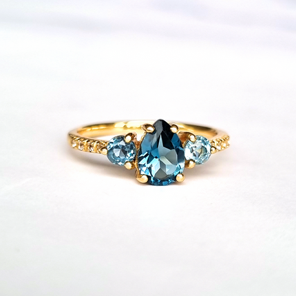 London Blue and Swiss Blue Topaz Ring in 18k Gold Vermeil