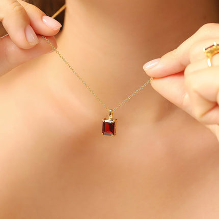 Garnet Emerald Cut Pendant Necklace in 18k Gold Vermeil