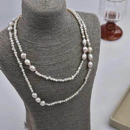 Baroque Double-Sided Light Small Stone Pearl Sweater Chain Cheongsam Natural Freshwater Pearl Necklace Elegant Neck Chain