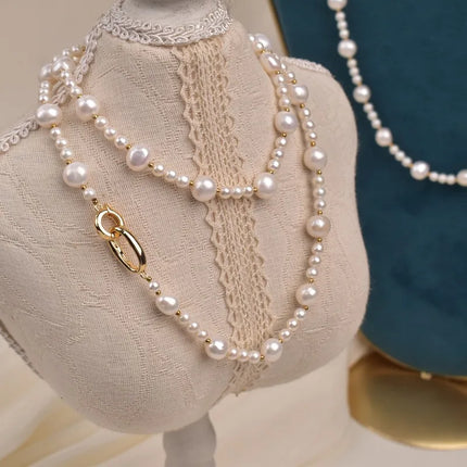Elegant Long Natural Freshwater Pearl Necklace For Women Double Layered French Sweater Chain Design Simple Style Jewelry Accessory