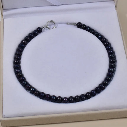 Black Pearl Necklace Autumn Winter Style Women's Simple Natural Freshwater Pearl OT Clasp Lockbone Chain Luxury Minimalist