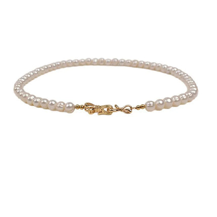 Natural Freshwater Pearl Necklace For Women 7mm Near Round White Bright Luster Screw Pearl Lightweight Clavicle Chain Necklace