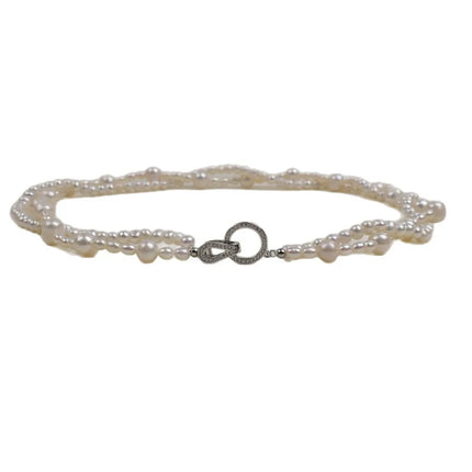 Natural Freshwater Pearl Twist Necklace Double Layer with 925 Silver Clasp Simple Elegance Egg Round Pearl Jewelry Accessory