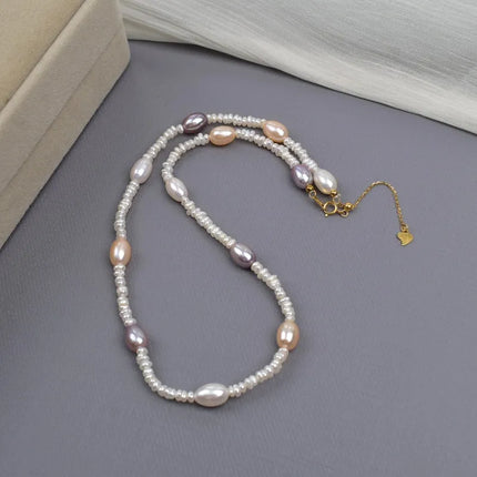 Natural Pearl Necklace Women's High-End Luxury Candy Color Splicing Beads Clavicle Chain Gentle Baroque Style Jewelry Accessory