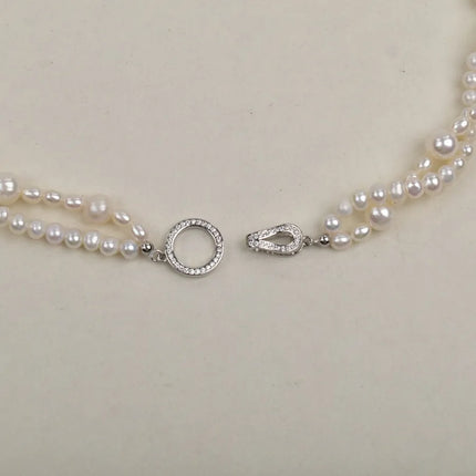 Natural Freshwater Pearl Twist Necklace Double Layer with 925 Silver Clasp Simple Elegance Egg Round Pearl Jewelry Accessory