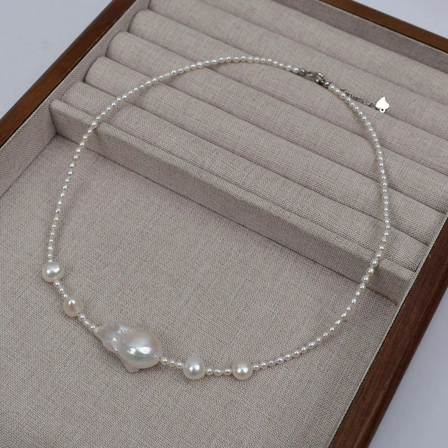 Baroque Shape Pearl Necklace Natural Freshwater Pearls Women's Elegant Minimalist Autumn Winter Trendy Choker Neck Chain