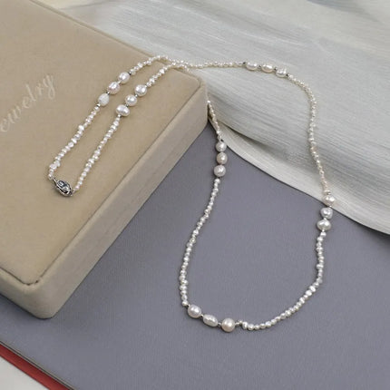 Baroque Double-Sided Light Small Stone Pearl Sweater Chain Cheongsam Natural Freshwater Pearl Necklace Elegant Neck Chain