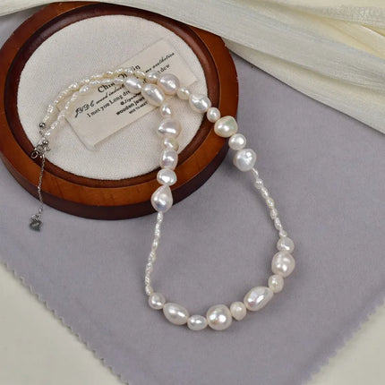 Natural Freshwater Pearl Necklace Collection For Women Elegant Simple Irregular Lockbone Chain Necklace Baroque Style