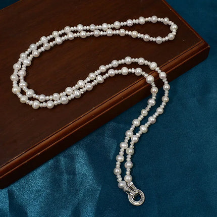 Retro Baroque Irregular Freshwater Pearl Long Necklace Women Fashion Multi-Layered Stacking Sweater Chain Jewelry Accessory